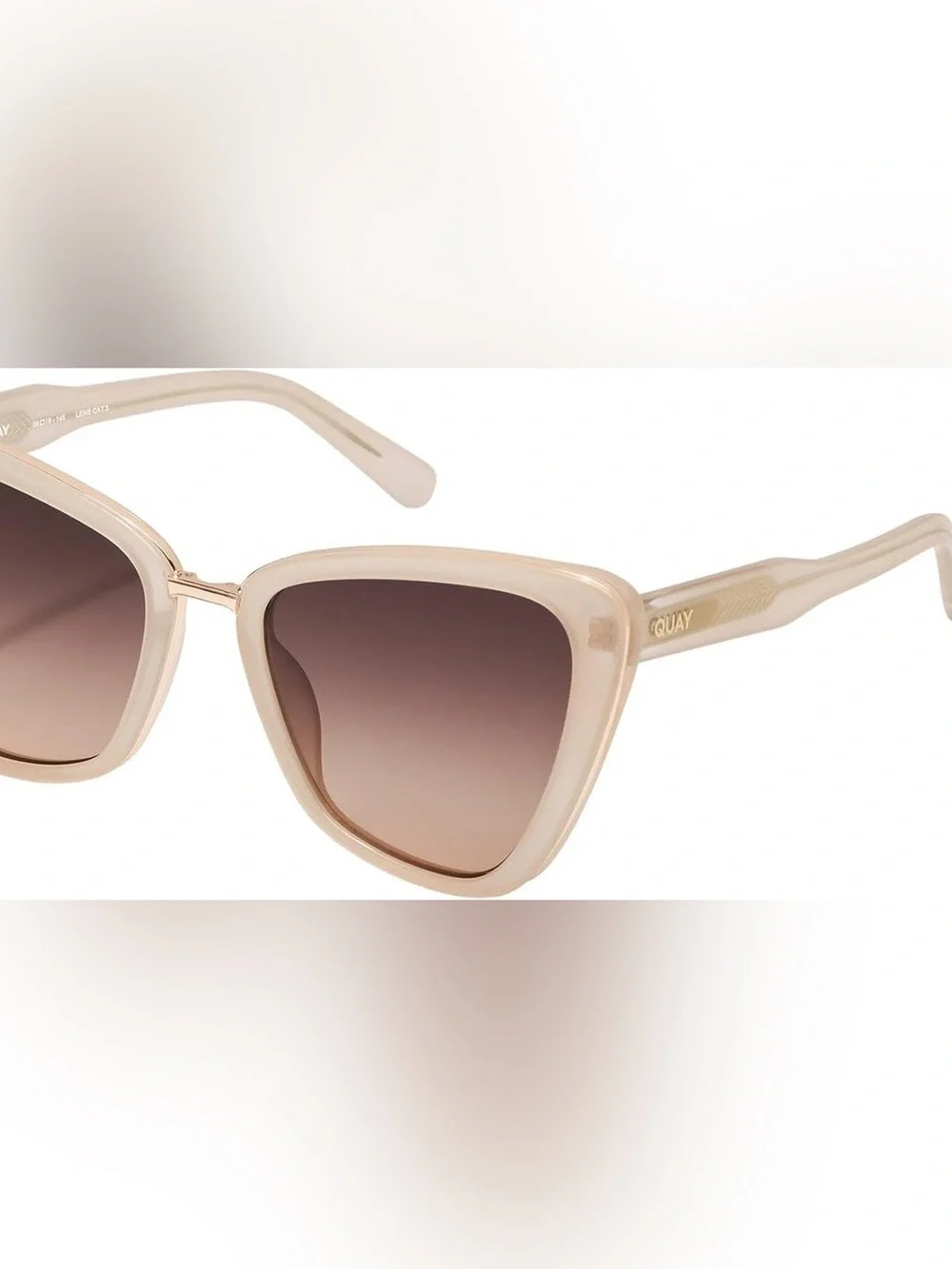 QUAY Australia All Talk Womens Cat Eye Designer Sunglasses Bone White/Brown 58mm